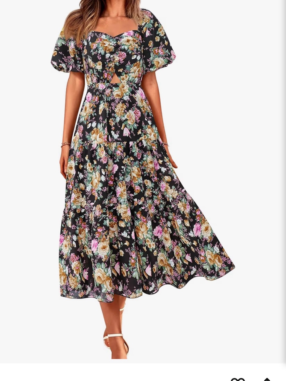 Floral Puff-Sleeve Maxi Dress - Navy Floral